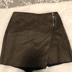 ZARA Olive Green Faux Suede Skort